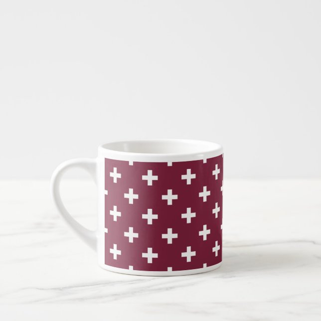 White polka crosses on mulberry espresso cup (Left)