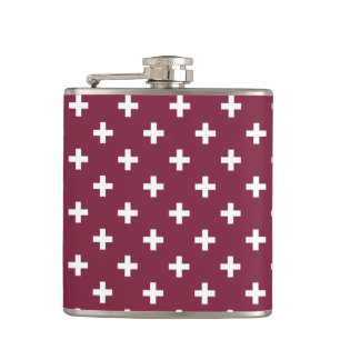 White polka crosses on mulberry flask
