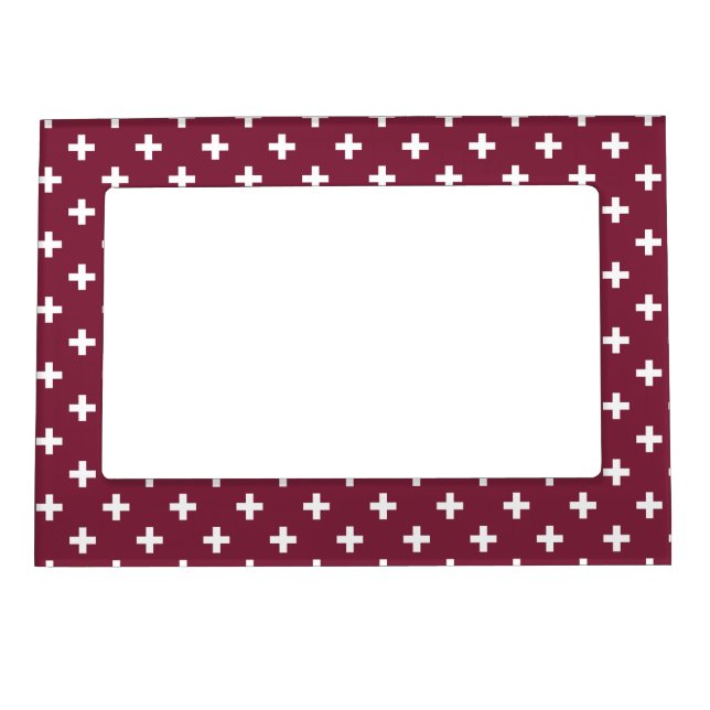 White polka crosses on mulberry magnetic frame (Front)