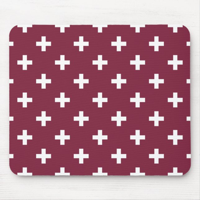 White polka crosses on mulberry mouse pad (Front)