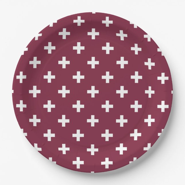 White polka crosses on mulberry paper plates (Front)
