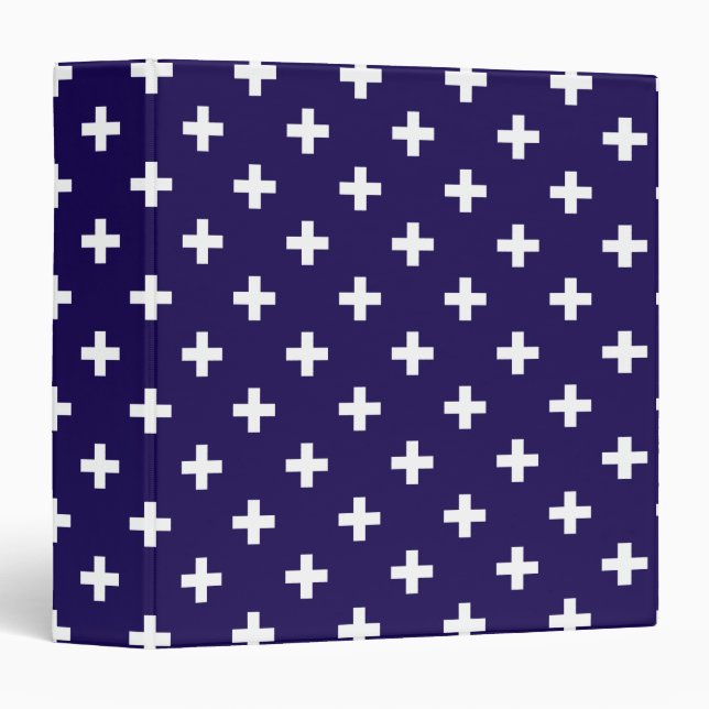 White polka crosses on navy blue 3 ring binder (Front/Spine)