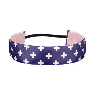 White polka crosses on navy blue athletic headband