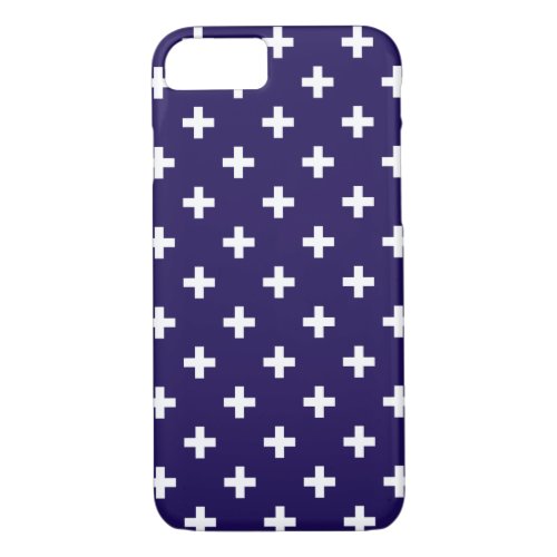 White polka crosses on navy blue iPhone 87 case