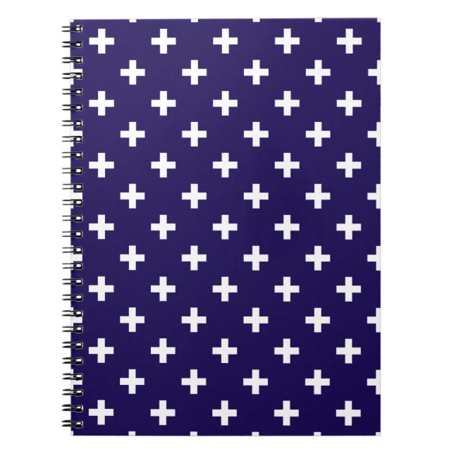 White polka crosses on navy blue notebook (Front)