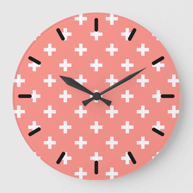 White polka crosses on peach large clock (Front)