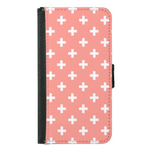 White polka crosses on peach samsung galaxy s5 wallet case