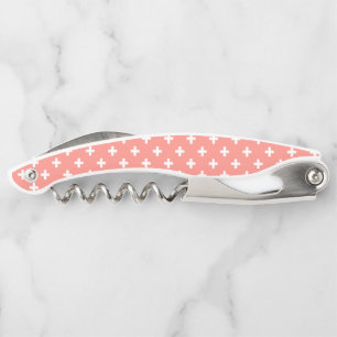 White polka crosses on peach waiter's corkscrew