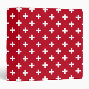 White polka crosses on red 3 ring binder