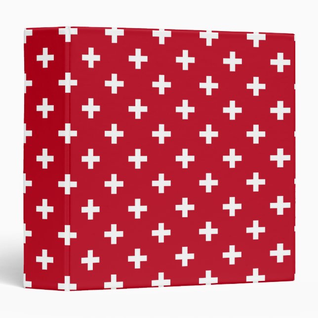 White polka crosses on red 3 ring binder (Front/Spine)