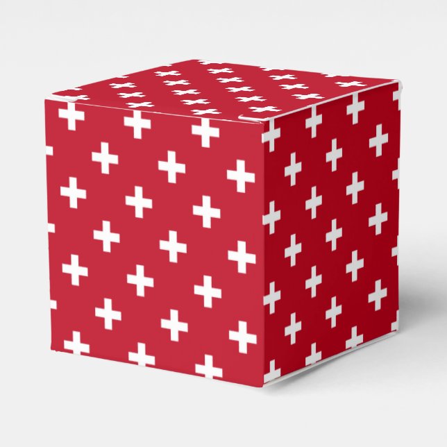 White polka crosses on red favor boxes (Front Side)