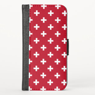 White polka crosses on red iPhone x wallet case