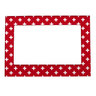 White polka crosses on red magnetic frame