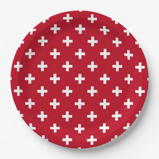 White polka crosses on red paper plates (Front)