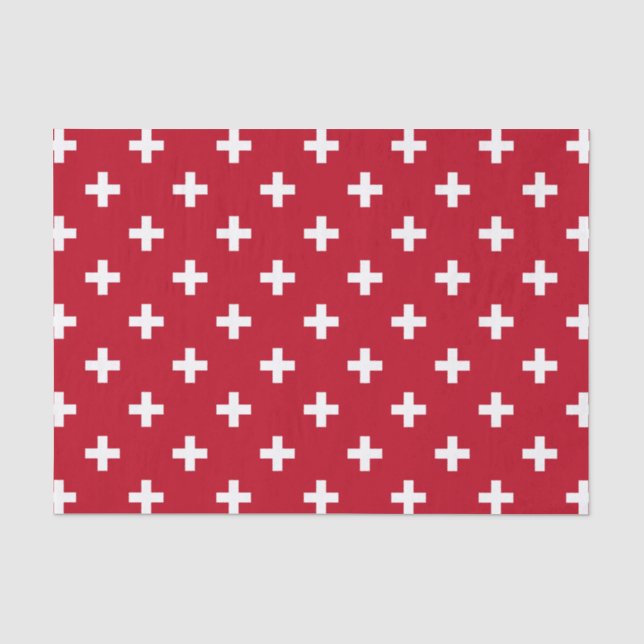 White polka crosses on red tissue paper (Front)