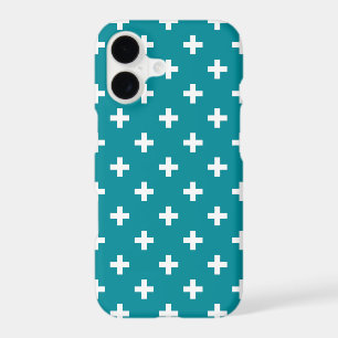 White polka crosses on teal iPhone 17 case