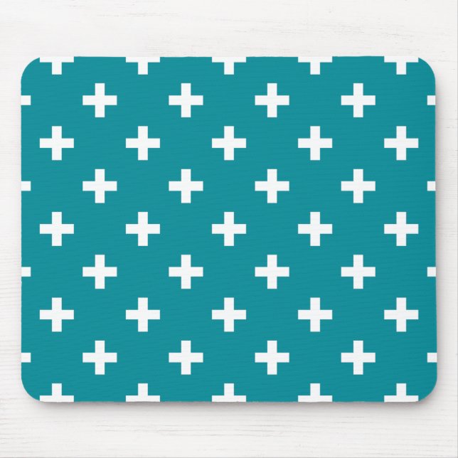 White polka crosses on teal mouse pad (Front)