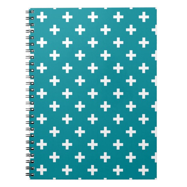 White polka crosses on teal notebook (Front)