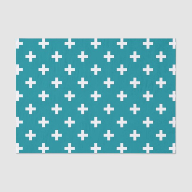 White polka crosses on teal tissue paper (Front)