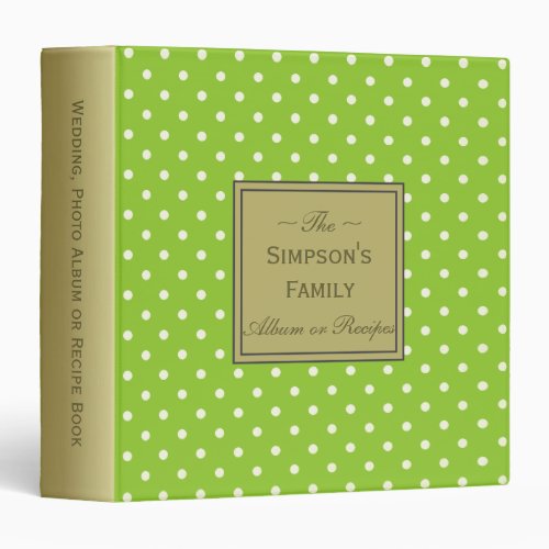 White Polka Dot Apple Green Photo Album or Recipes 3 Ring Binder