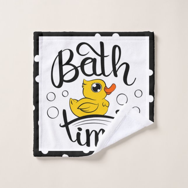 White Polka Dot Bubbles Yellow Duck Bath Time Wash Cloth (Wash Cloth)