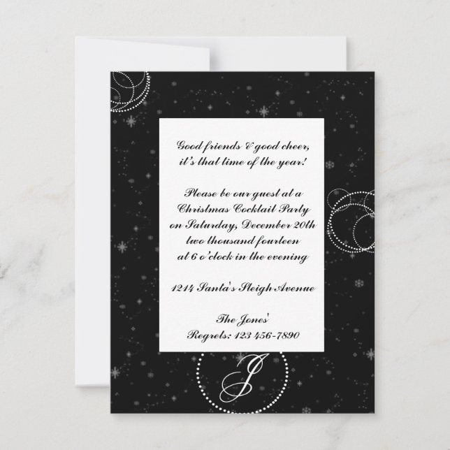White Polka Dot Circles on Snowy Black Background Invitation (Front)