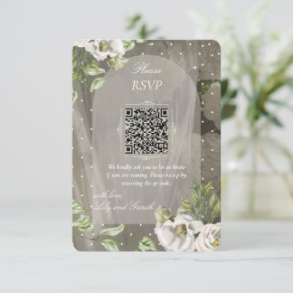 White Polka Dot Greenery Wedding RSVP Card