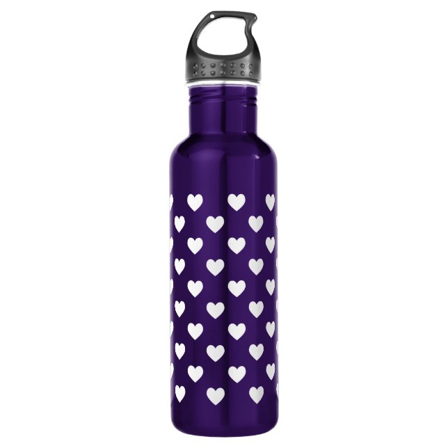 White Polka Dot Hearts Stainless Steel Water Bottle (Front)