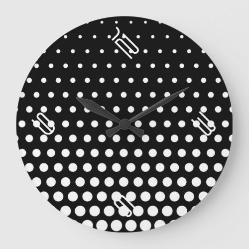 White Polka Dot Modern Black Large Clock