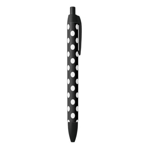 White Polka Dot on Black Pattern Black Ink Pen