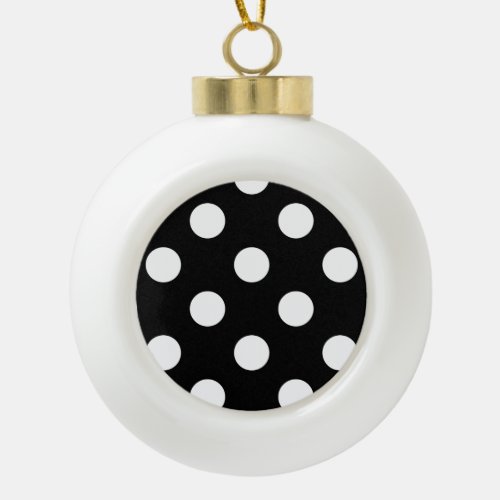 White Polka Dot on Black Pattern Ceramic Ball Christmas Ornament