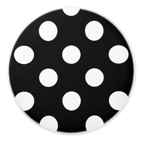 White Polka Dot on Black Pattern Ceramic Knob