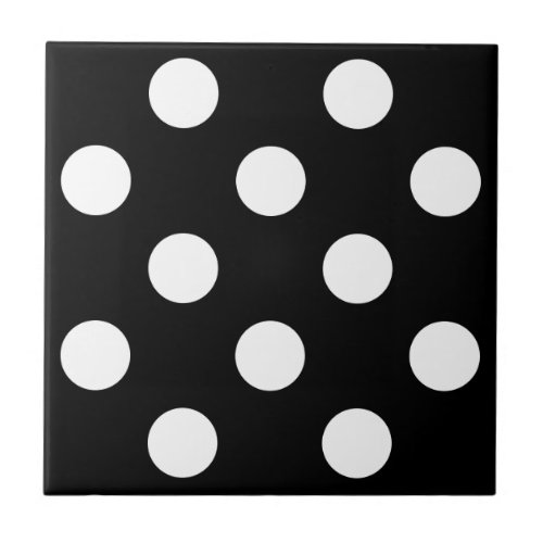 White Polka Dot on Black Pattern Ceramic Tile