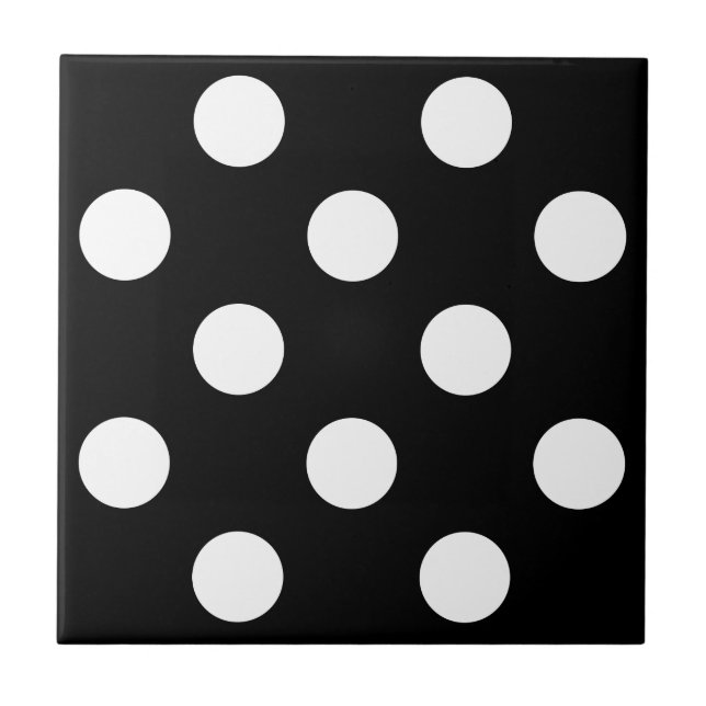 White Polka Dot on Black Pattern Ceramic Tile (Front)
