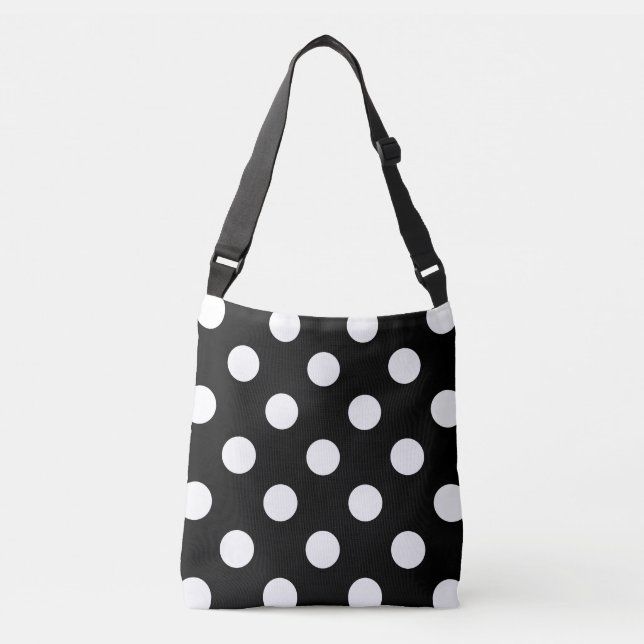 White Polka Dot on Black Pattern Crossbody Bag (Front)