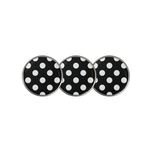 White Polka Dot on Black Pattern Golf Ball Marker