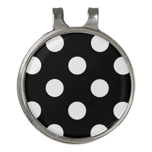 White Polka Dot on Black Pattern Golf Hat Clip