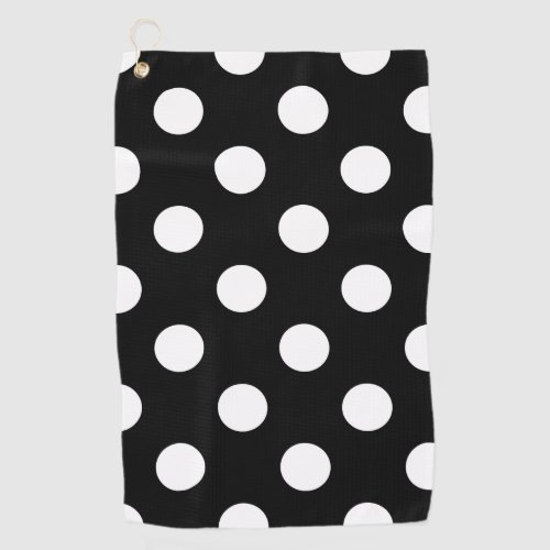 White Polka Dot on Black Pattern Golf Towel