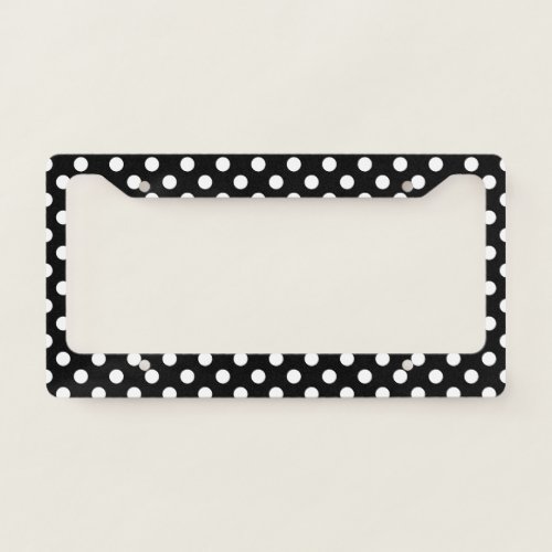 White Polka Dot on Black Pattern License Plate Frame