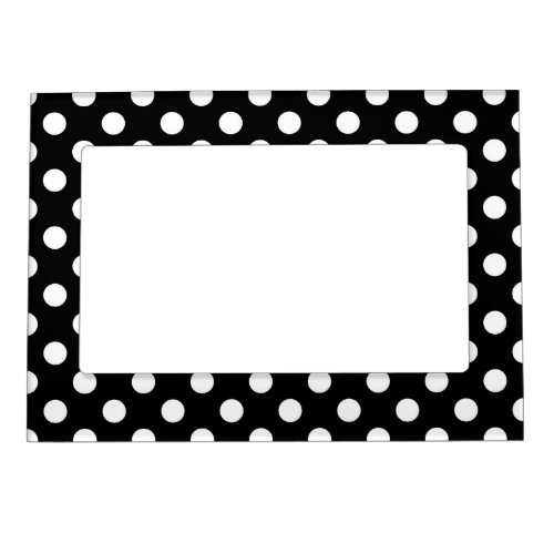 White Polka Dot on Black Pattern Magnetic Frame