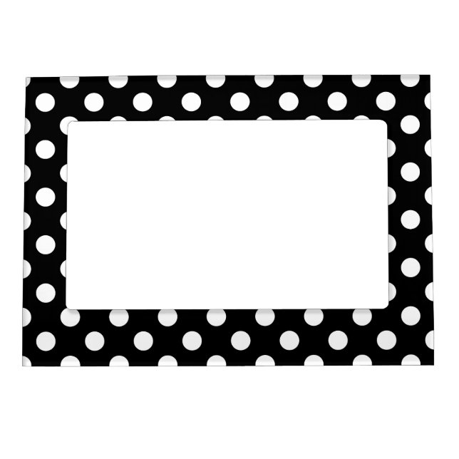 White Polka Dot on Black Pattern Magnetic Frame (Front)