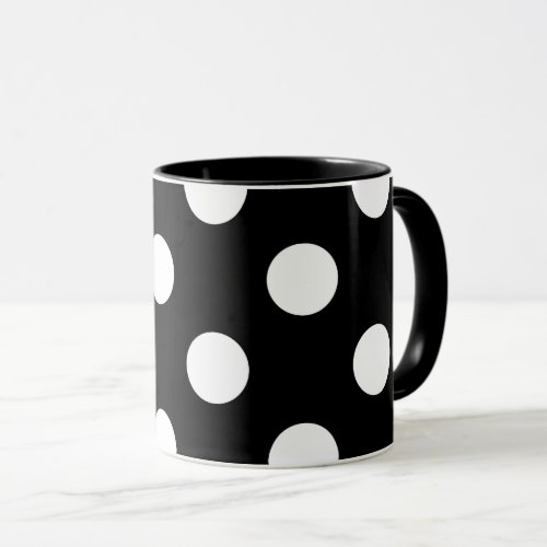 White Polka Dot on Black Pattern Mug