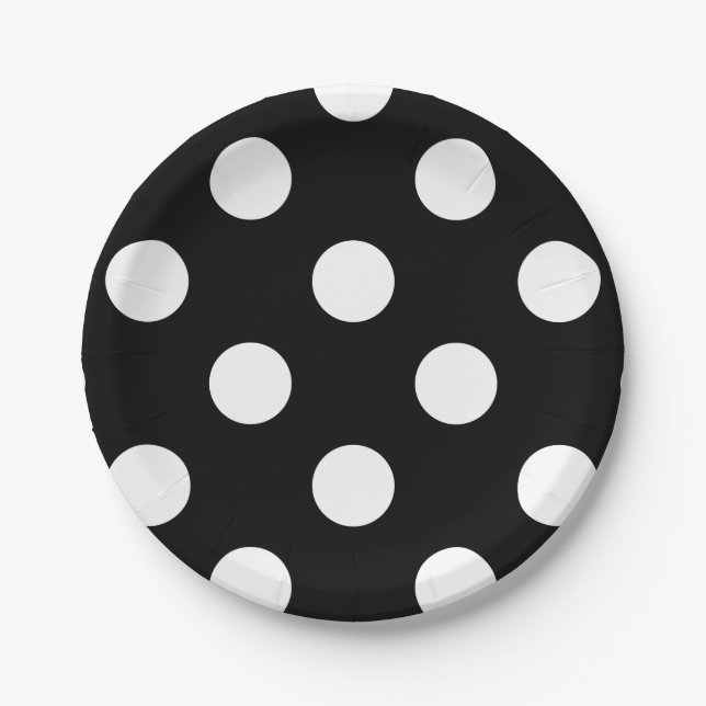 White Polka Dot on Black Pattern Paper Plates (Front)