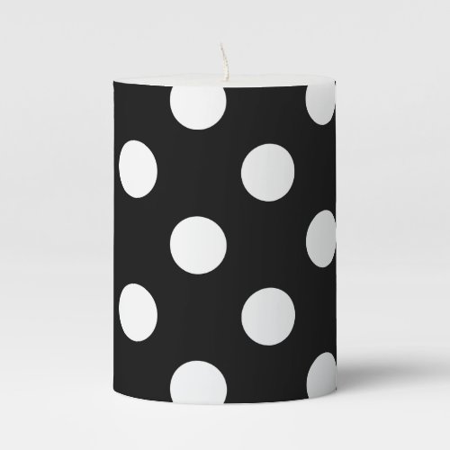 White Polka Dot on Black Pattern Pillar Candle