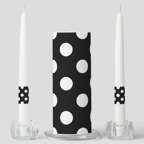White Polka Dot on Black Pattern Unity Candle Set