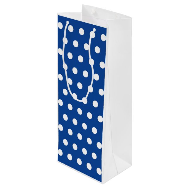 White Polka Dot on Blue Background     Wine Gift Bag (Back Angled)