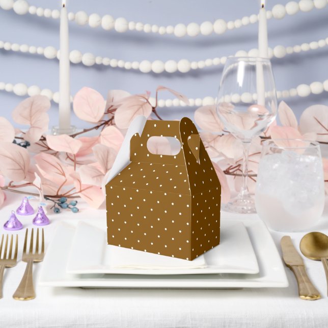 White Polka Dot on Brown Popcorn Gable Favor Boxes (Wedding)