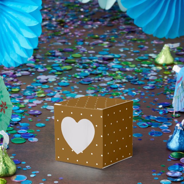 White Polka Dot on Brown Popcorn Heart Mark Favor Boxes (Party)