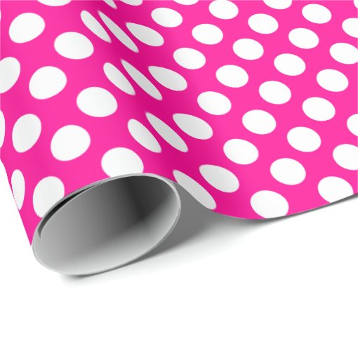 White Polka Dot on Hot Pink Wrapping Paper Zazzle