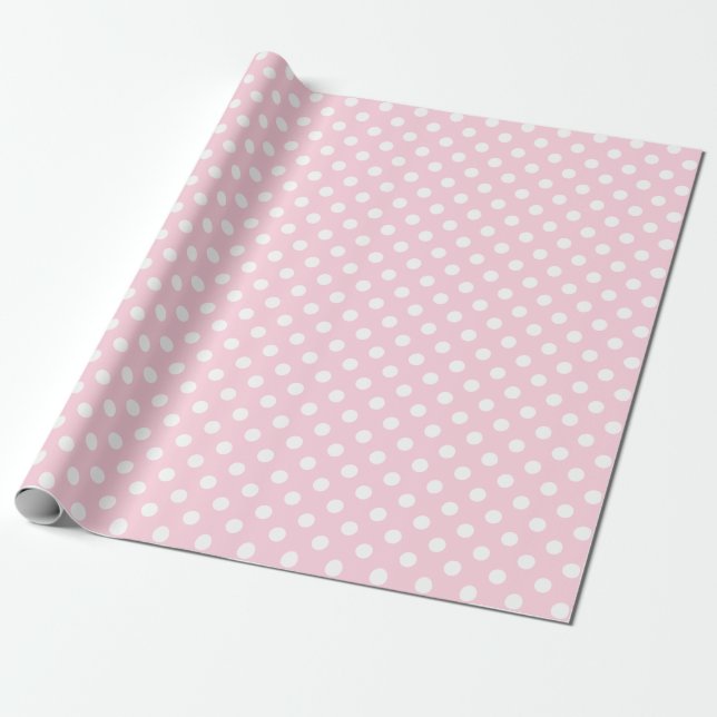 White Polka Dot on Light Pink Medium Space Wrapping Paper (Unrolled)